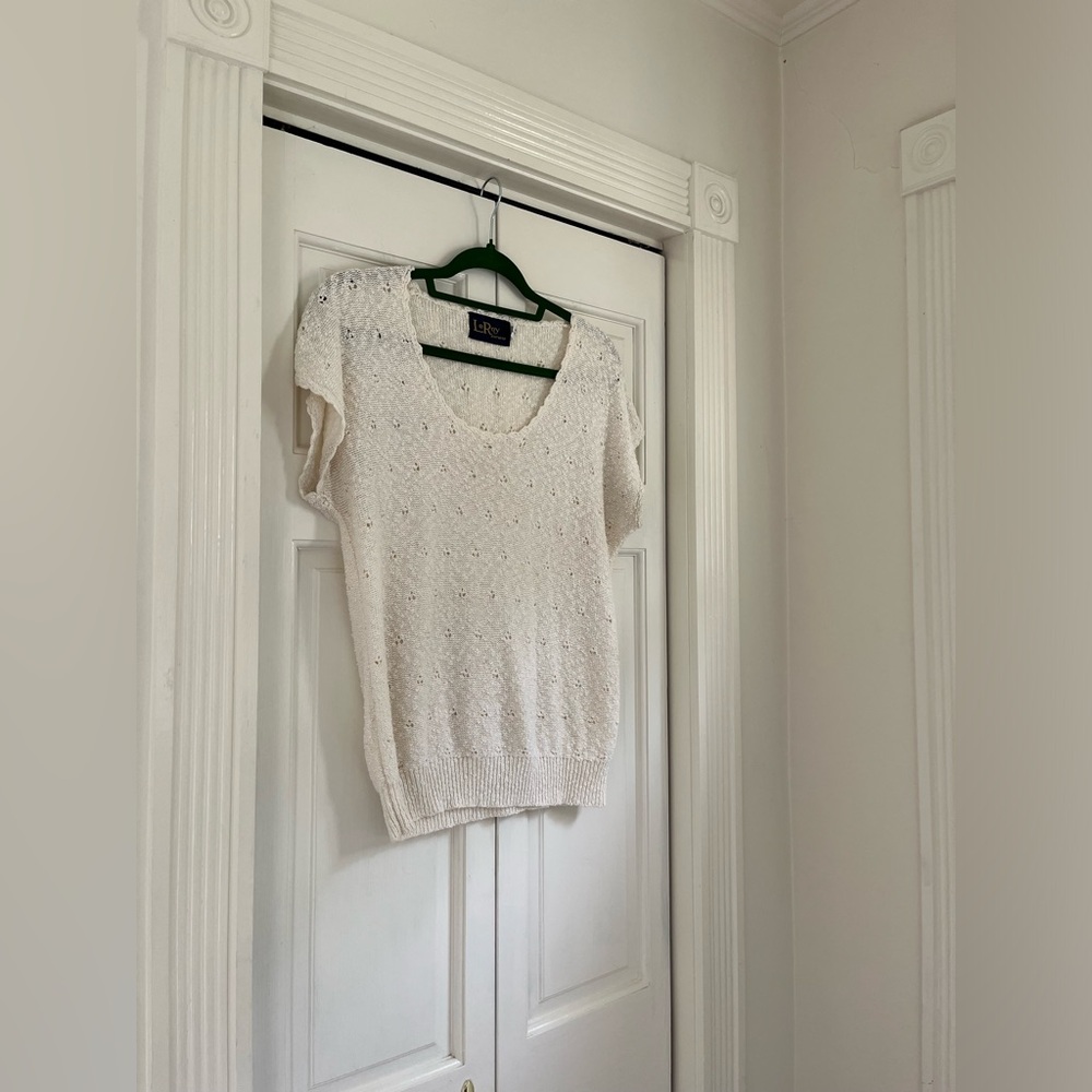 LeRoy Vintage short sleeve knit sweater white women size Medium feminine cotton